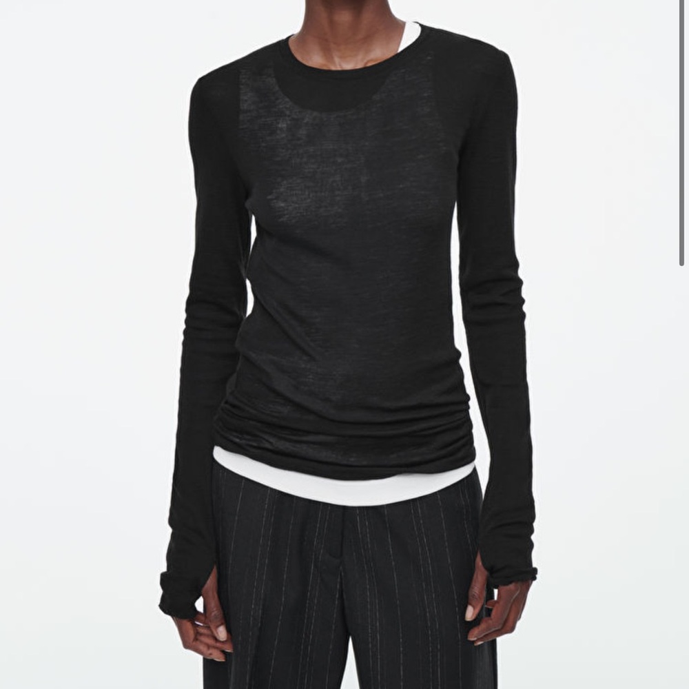 COS Black Ribbed Fitted Long Sleeve Tee